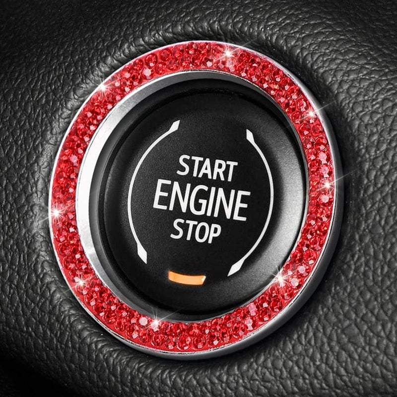 ToBeQueen Red Push Start Button Cover Ring, Interior Crystal Diamond Rhinestone Engine Start Ring Emblem Sticker, Glitter Car Accessories for Women, Red - Image 1